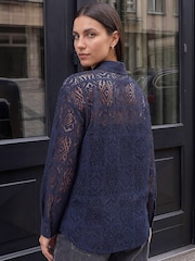Roman Blue Lace Button Through Collared Shirt - Image 4 of 4