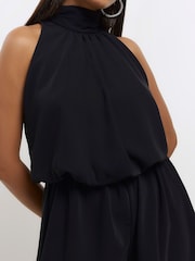 River Island Black Waisted High Neck Playsuit - Image 3 of 6