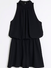 River Island Black Waisted High Neck Playsuit - Image 5 of 6