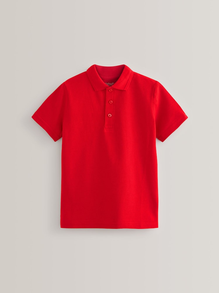 Red Regular Fit Cotton School Short Sleeve 100% Cotton Polo Shirts 2 Pack (3-16yrs) - Image 2 of 4
