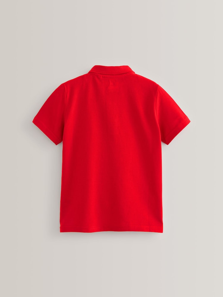 Red Regular Fit Cotton School Short Sleeve 100% Cotton Polo Shirts 2 Pack (3-16yrs) - Image 3 of 4