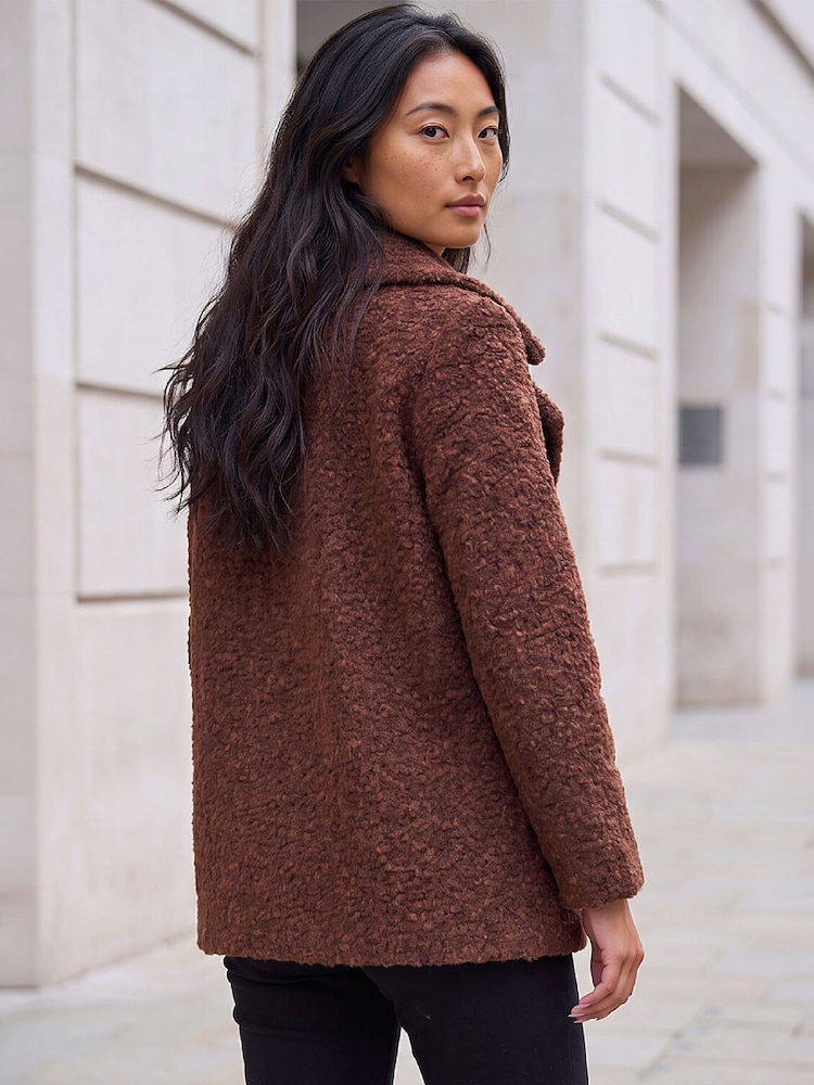 Roman Brown Petite Double Breasted Boucle Coat - Image 4 of 4 Roman Brown Petite Double Breasted Boucle Coat - Image 4 of 4