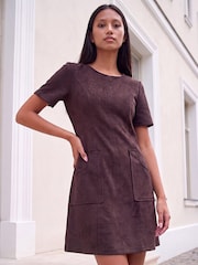 Roman Dark Brown Petite Faux Suede Stitched Dress - Image 1 of 4