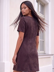 Roman Dark Brown Petite Faux Suede Stitched Dress - Image 3 of 4