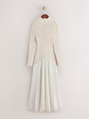 CERENE Bea Cream Long Sleeve Knit Bodice Pleated Skirt Dress - Image 1 of 11