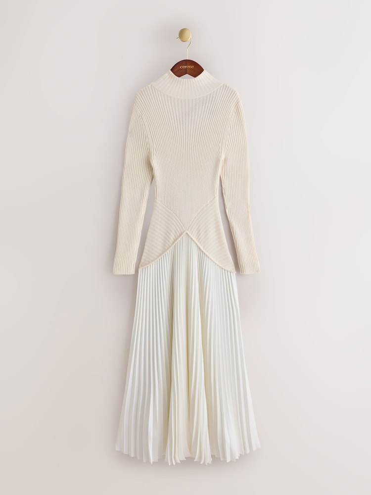 CERENE Bea Cream Long Sleeve Knit Bodice Pleated Skirt Dress - Image 1 of 11 CERENE Bea Cream Long Sleeve Knit Bodice Pleated Skirt Dress - Image 1 of 11
