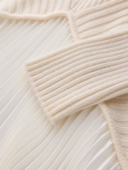CERENE Bea Cream Long Sleeve Knit Bodice Pleated Skirt Dress - Image 10 of 11