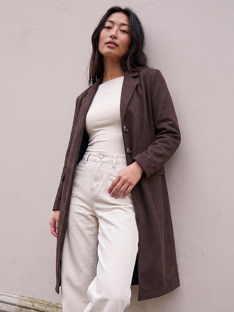 Roman Brown Petite Faux Suede Jacket - Image 1 of 4 Roman Brown Petite Faux Suede Jacket - Image 1 of 4