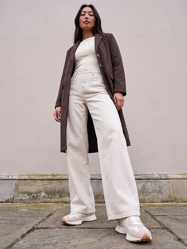Roman Brown Petite Faux Suede Jacket - Image 2 of 4 Roman Brown Petite Faux Suede Jacket - Image 2 of 4