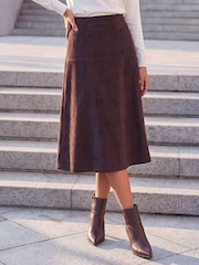 Roman Brown Petite Faux Suede A-Line Skirt - Image 1 of 4