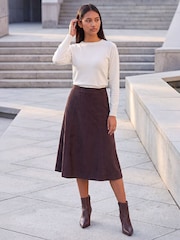 Roman Brown Petite Faux Suede A-Line Skirt - Image 2 of 4
