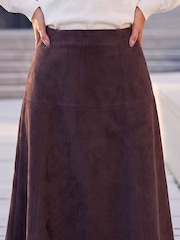 Roman Brown Petite Faux Suede A-Line Skirt - Image 4 of 4