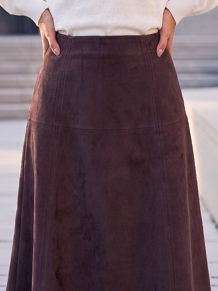 Roman Brown Petite Faux Suede A-Line Skirt - Image 4 of 4 Roman Brown Petite Faux Suede A-Line Skirt - Image 4 of 4