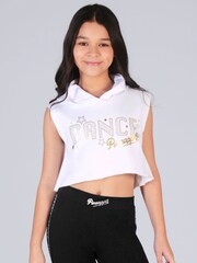 Pineapple White Sleeveless Girls Dance Crop Hoodie - Image 1 of 5