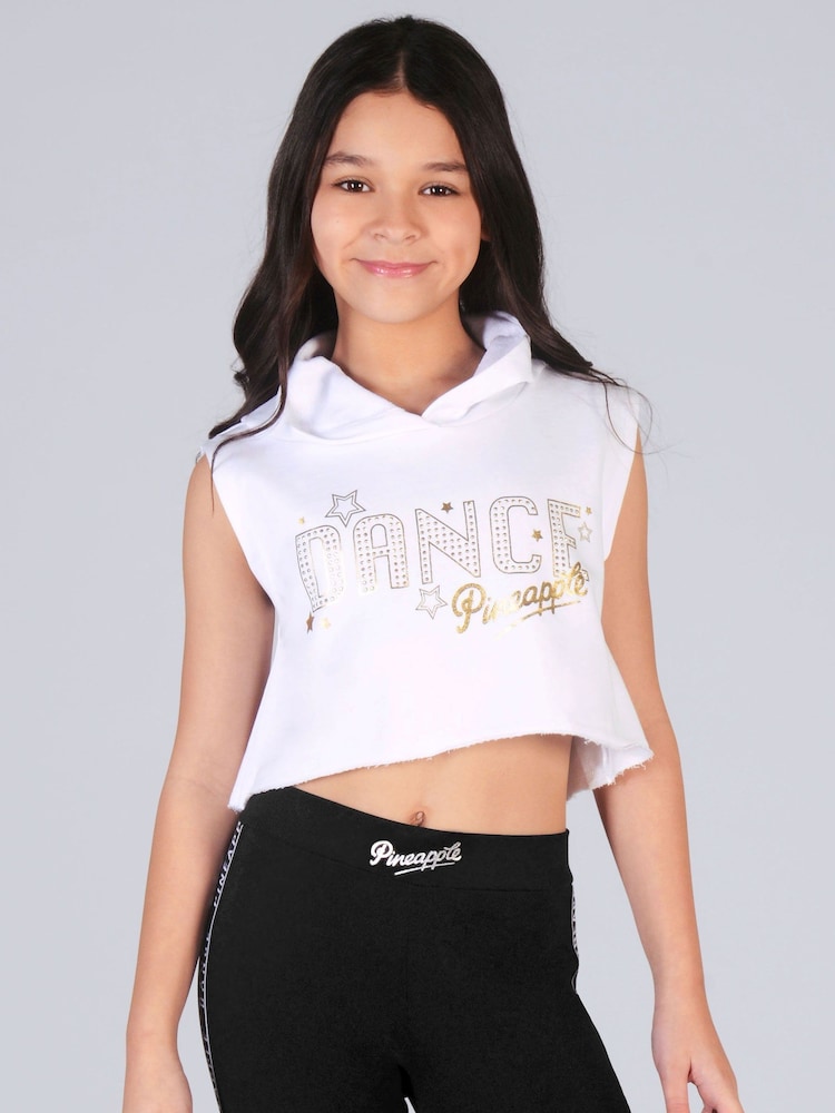Pineapple White Sleeveless Girls Dance Crop Hoodie - Image 1 of 5