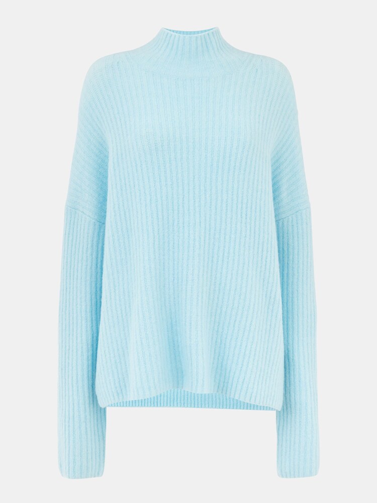 Buy Whistles Blue Wool Mix Rib Funnel Neck Jumper from Next Denmark