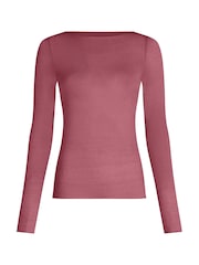 Hunkemoller Crushed Berry Pink Supersoft Boatneck T-Shirt Thermal Base Layer With Cashmere - Image 4 of 5
