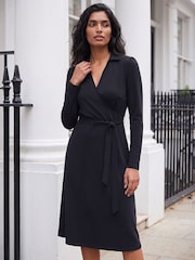 黑色 - Roman Wrap V-Neck Midi Dress - 圖片 1/4