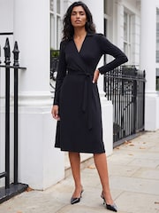 黑色 - Roman Wrap V-Neck Midi Dress - 圖片 2/4