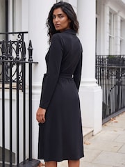 黑色 - Roman Wrap V-Neck Midi Dress - 圖片 3/4