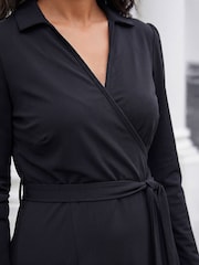 黑色 - Roman Wrap V-Neck Midi Dress - 圖片 4/4