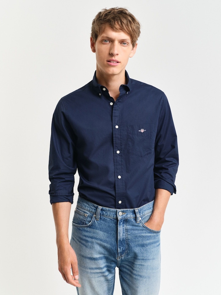 GANT Blue Regular Fit Poplin 100% Cotton Shirt - Image 1 of 4
