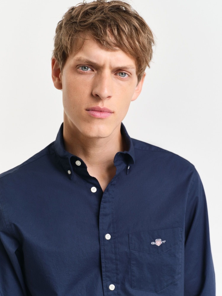 GANT Blue Regular Fit Poplin 100% Cotton Shirt - Image 3 of 4