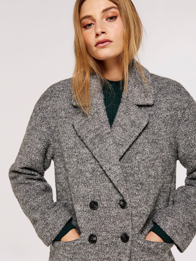 Apricot Grey Double Breasted Boucle Coat - Image 5 of 5
