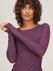 Hunkemoller Black Berry Wine Purple Supersoft Boatneck T-Shirt Thermal Base Layer With Cashmere - Image 1 of 5