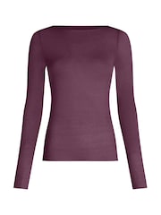 Hunkemoller Black Berry Wine Purple Supersoft Boatneck T-Shirt Thermal Base Layer With Cashmere - Image 4 of 5