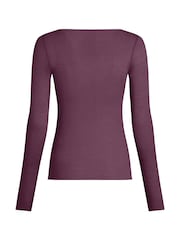 Hunkemoller Black Berry Wine Purple Supersoft Boatneck T-Shirt Thermal Base Layer With Cashmere - Image 5 of 5