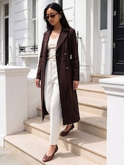 Roman Brown Petite Faux Suede Trench Coat - Image 2 of 4