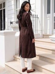 Roman Brown Petite Faux Suede Trench Coat - Image 3 of 4
