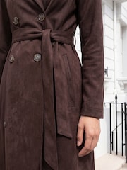 Roman Brown Petite Faux Suede Trench Coat - Image 4 of 4
