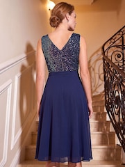 Roman Blue Sequin Bodice Belted Chiffon Dress - Image 4 of 4