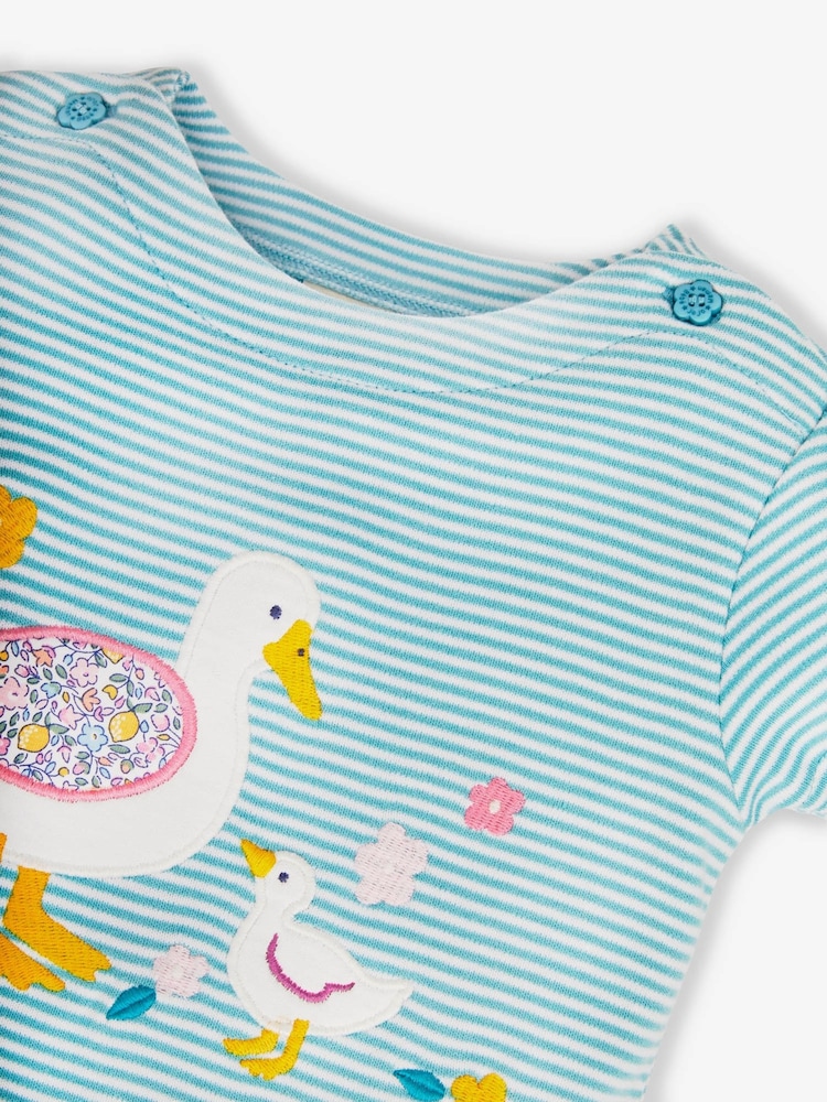 JoJo Maman Bébé Duck Egg Stripe Duck Appliqué T-Shirt - Image 2 of 3