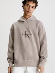 Calvin Klein Jeans Monologo Mineral Dye Brown Hoodie - Image 1 of 7