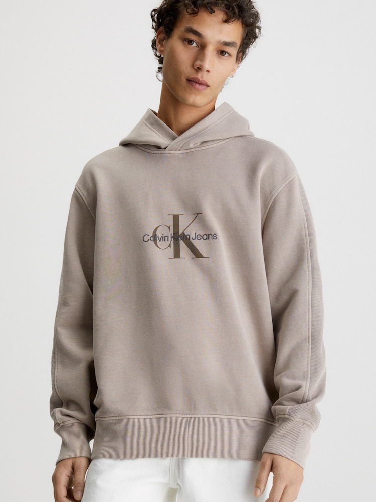 Calvin Klein Jeans Monologo Mineral Dye Brown Hoodie - Image 1 of 7