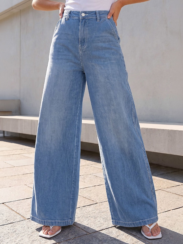 নীল - Roman Palazzo Denim Jeans - 4এর মধ্যে 1 ছবি