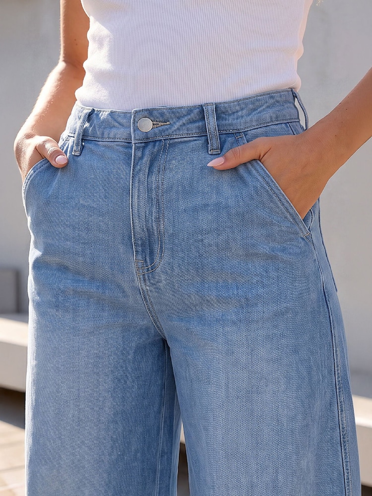 নীল - Roman Palazzo Denim Jeans - 4এর মধ্যে 4 ছবি