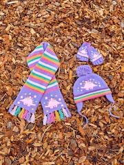 JoJo Maman Bébé Lilac Girls' Pretty Dinosaur Embroidered Hat - Image 1 of 3