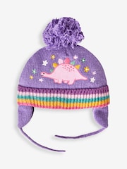 JoJo Maman Bébé Lilac Girls' Pretty Dinosaur Embroidered Hat - Image 2 of 3