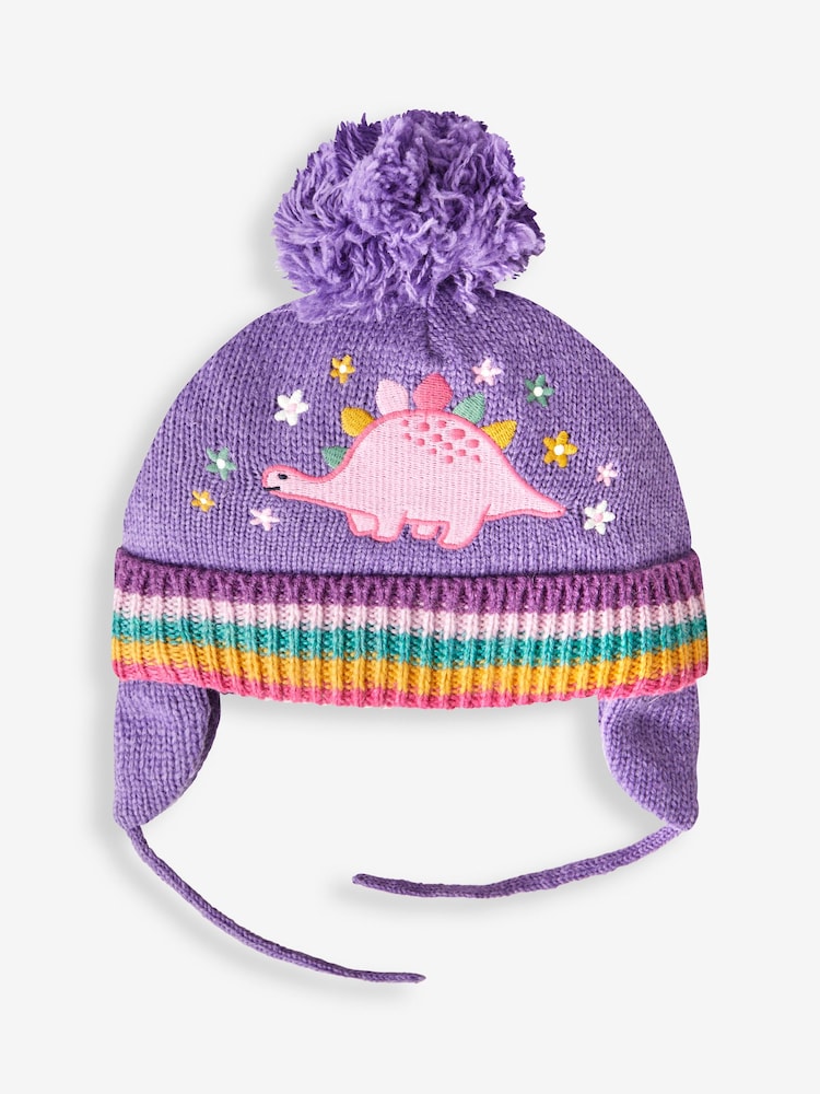 JoJo Maman Bébé Lilac Girls' Pretty Dinosaur Embroidered Hat - Image 2 of 3