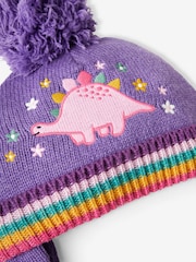JoJo Maman Bébé Lilac Girls' Pretty Dinosaur Embroidered Hat - Image 3 of 3