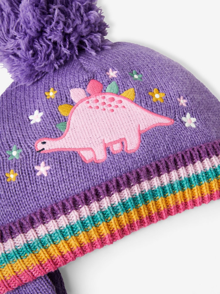 JoJo Maman Bébé Lilac Girls' Pretty Dinosaur Embroidered Hat - Image 3 of 3