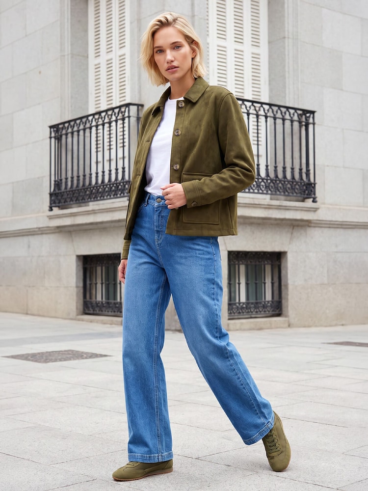 Roman Green Suedette Button Jacket - Image 2 of 4 Roman Green Suedette Button Jacket - Image 2 of 4