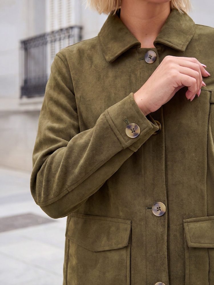 Roman Green Suedette Button Jacket - Image 4 of 4 Roman Green Suedette Button Jacket - Image 4 of 4