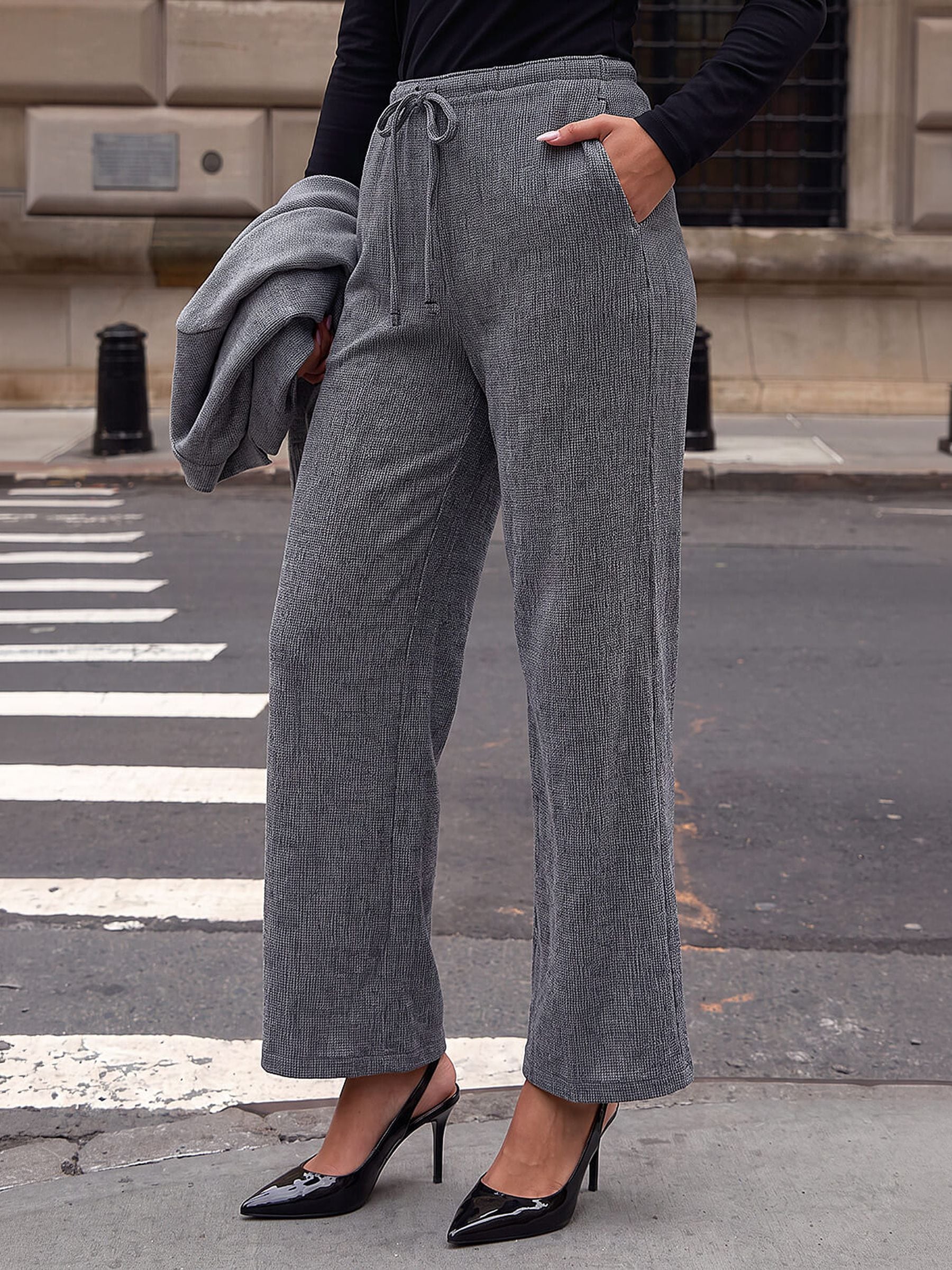 Roman Grey Textured Stretch Trousers - Image 3