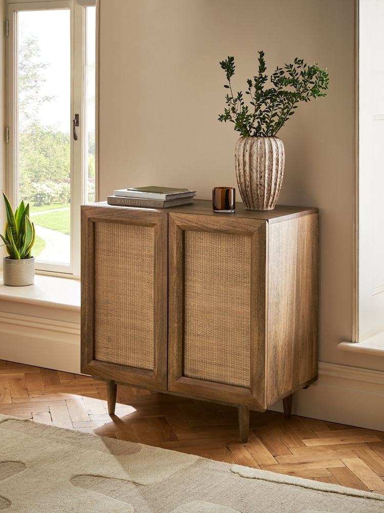 Dark Abel Mango Wood Woven Front Small Sideboard - Image 1 of 8