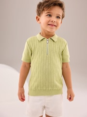 V barvi limete - Polo kratek rokav; s kratkimi rokavi Zip Neck 100% Cotton pulover (3mths-7yrs) - Slika 1 iz 7